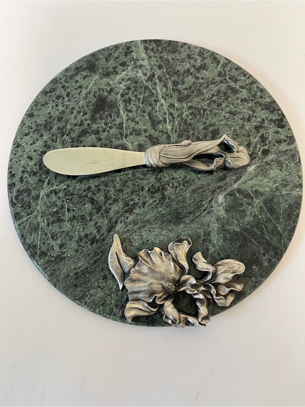 Vintage Pewter cheese plate with matching spreader